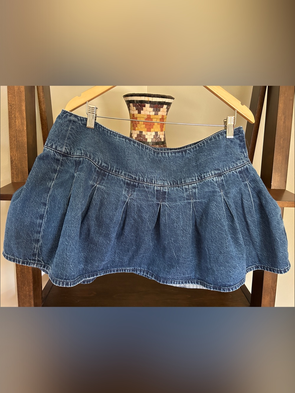 American Eagle Outfitters Blue Pleated High Rise Denim Mini Skirt